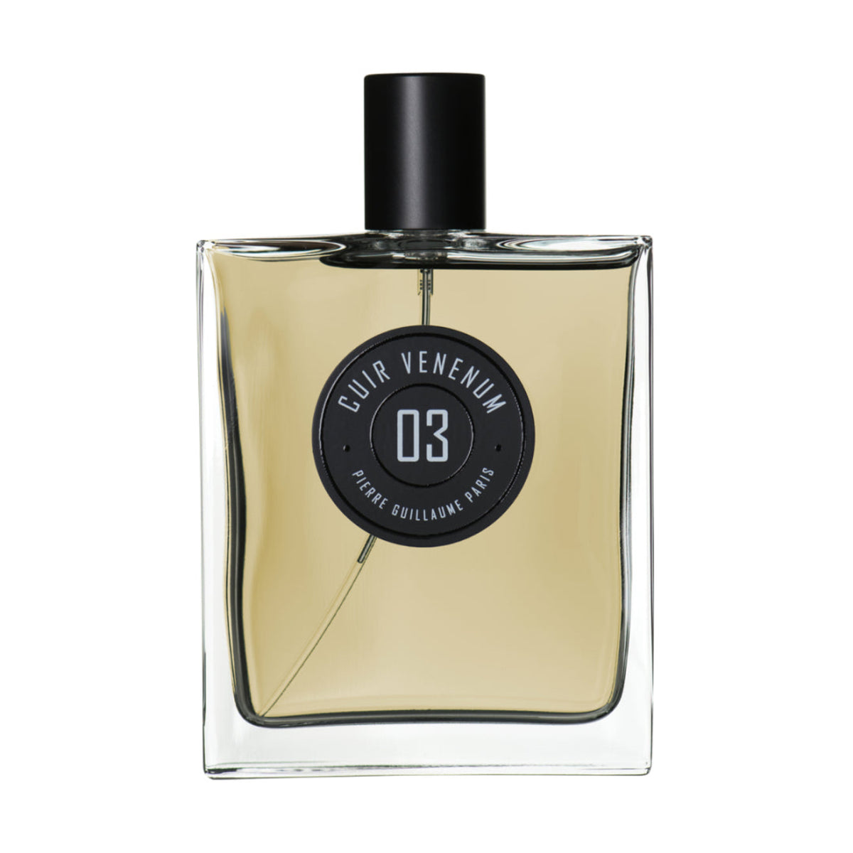 Perfume bottle labeled 'Cuir Venenum 03' on a white background